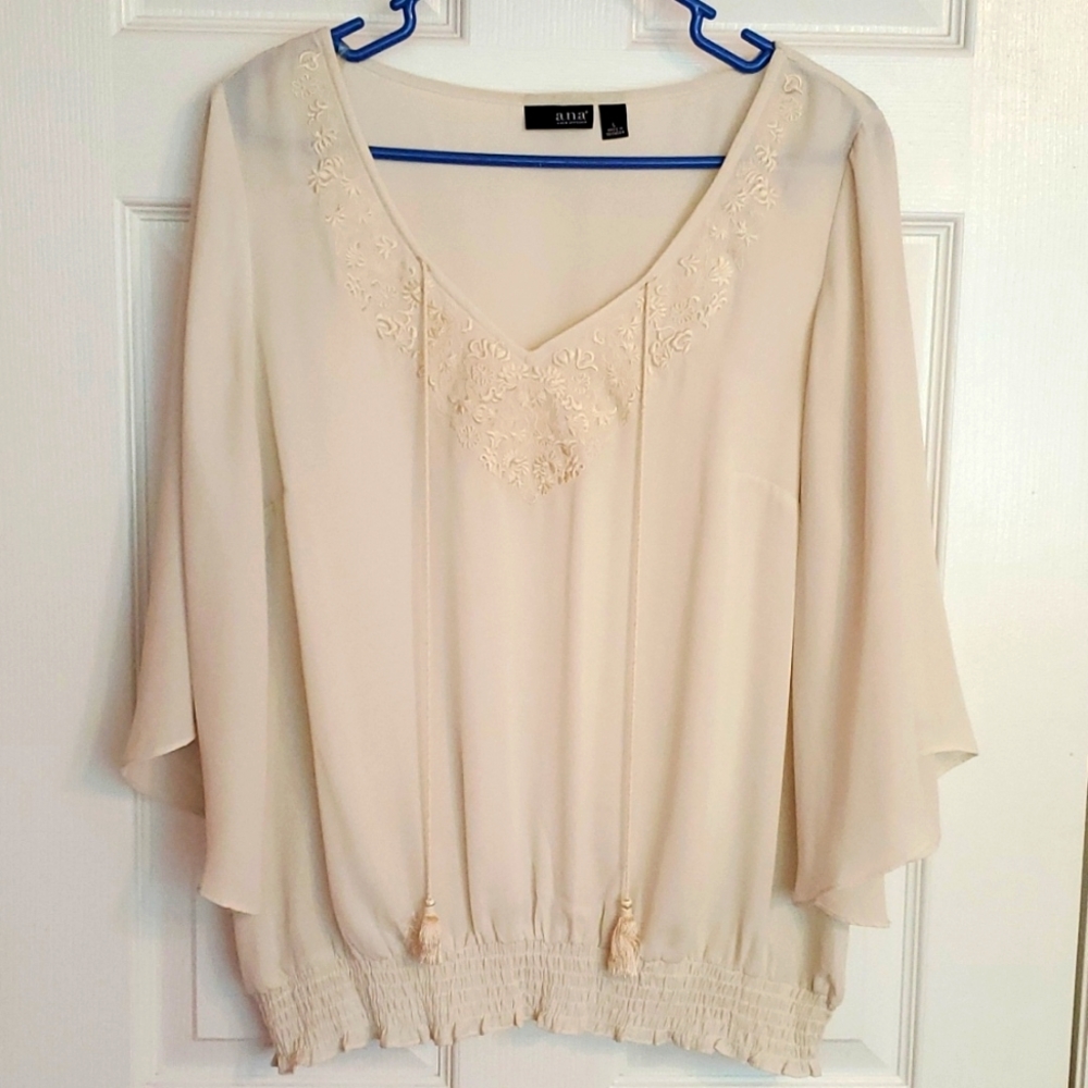 Ana off white/cream, v neck detailed blouse - Picture 1 of 6